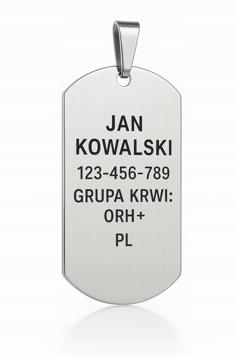 Srebrny łańcuszek męski nieśmiertelnik stal chirurgiczna 316L grawer