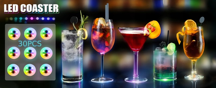 30 LED Coaster LED Naklejka Light Up Coasters 7 kolorów RGB LED na Party