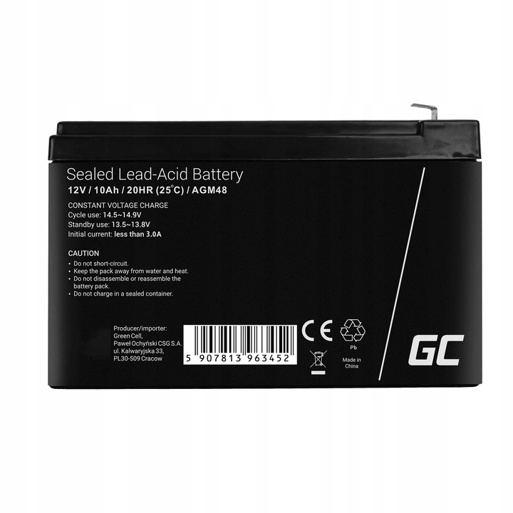 Green Cell Akumulator AGM 12V 10AH VRLA do UPS Roweru Autka Pojazdu Zabawki