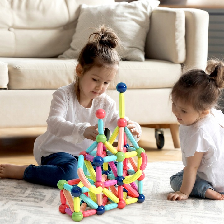 KLOCKI MAGNETYCZNE KONSTRUKCYJNE EDUKACYJNE DUŻY ZESTAW 120 ELEMENTÓW