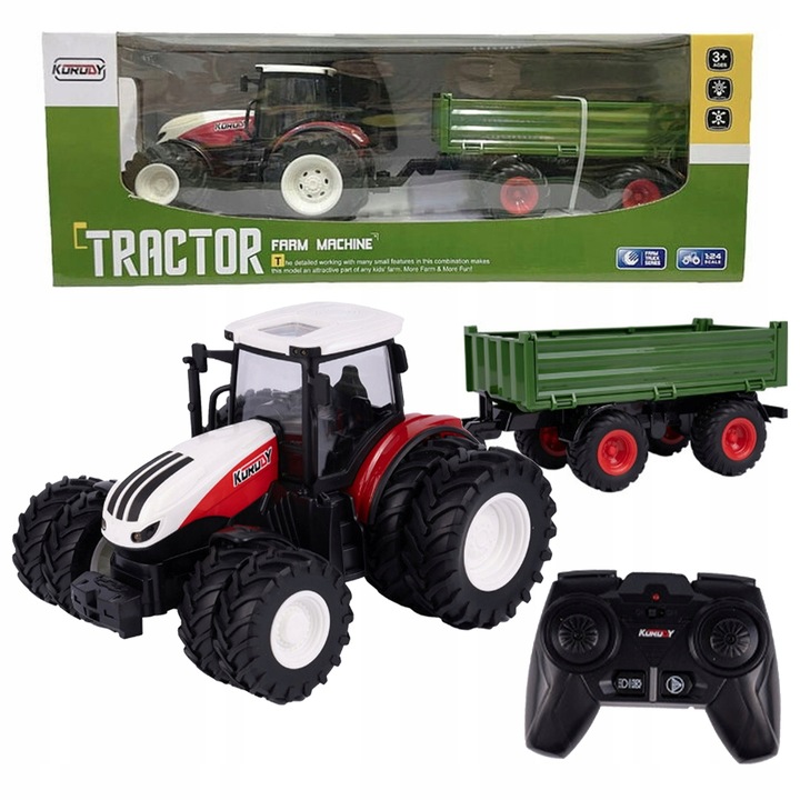 TRAKTOR ZDALNIE STEROWANY DUŻY Z PRZYCZEPĄ RC CIĄGNIK 42cm ładowanie USB