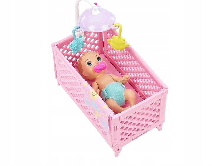 LALKA BARBIE Z DZIECKIEM BOBAS + ŁÓŻECZKO + AKCESORIA