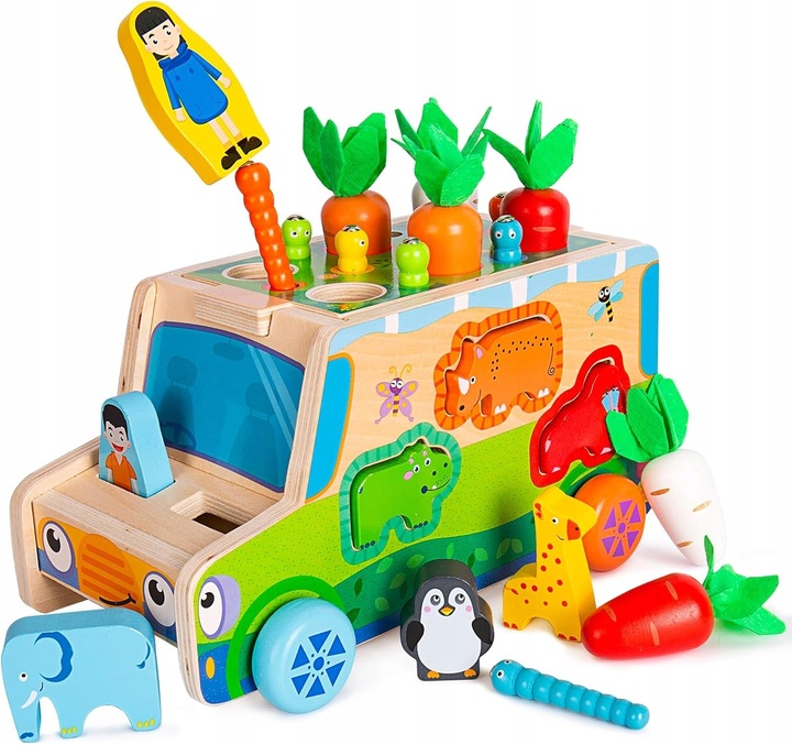 MONTESSORI SORTER KLOCKÓW ZŁAP ROBACZKA AUTO UKŁADANKA MARCHEWKI I ROBACZKI