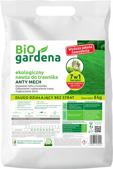 BIOGARDENA NAWÓZ DO TRAWY TRAWNIKA ANTYMECH 8 KG