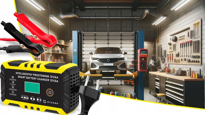 PROSTOWNIK DO AKUMULATORÓW SAMOCHODOWY AUTOMATYCZNY Z FUNKCJĄ NAPRAWY 12V