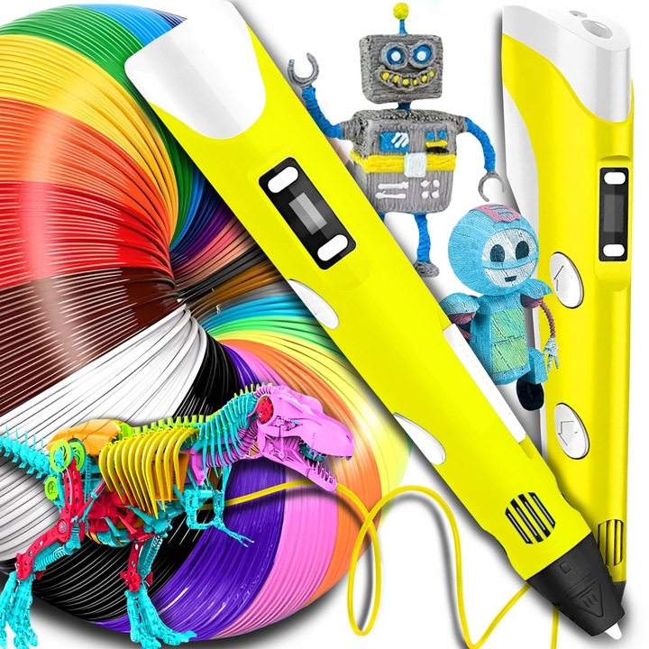 NAJNOWSZY DŁUGOPIS 3D DLA DZIECI DRUKARKA 3D PEN MAGICZNY ŻÓŁTY + WKŁAD 10M