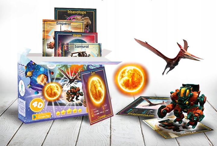 DINOZAURY PLANETY ROBOTY INTERAKTYWNE KARTY 4D SMARTFON APLIKACJA 3+ SMARTY