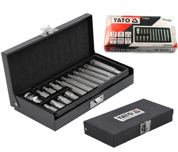 YATO ZESTAW 15 BITÓW KOŃCÓWEK WKRĘTAKOWYCH RIBE 30x70mm KOMPLET YT-0419
