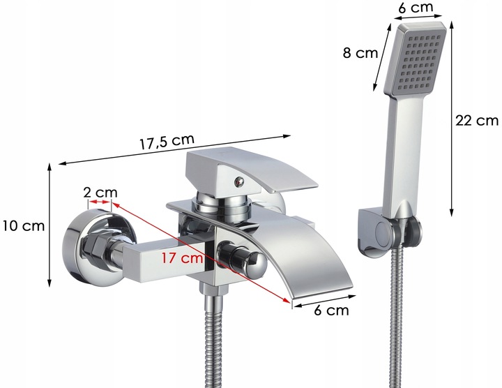 Bateria wannowa z prysznicem ścienna chrom wodospad kran do wanny kaskada
