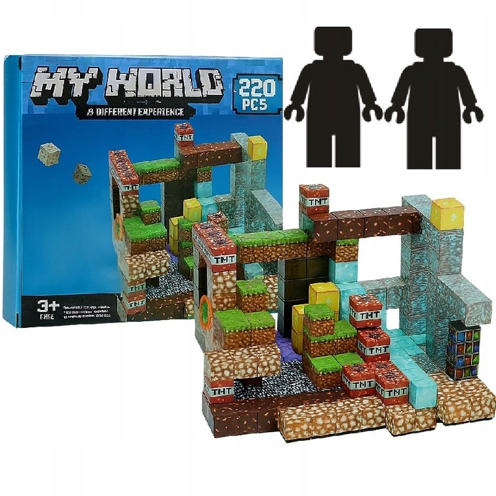 KLOCKI MAGNETYCZNE KLOCKI SZEŚCIANY 220 KLOCKÓW W TYM 2 FIGURKI GIGANTYCZNY