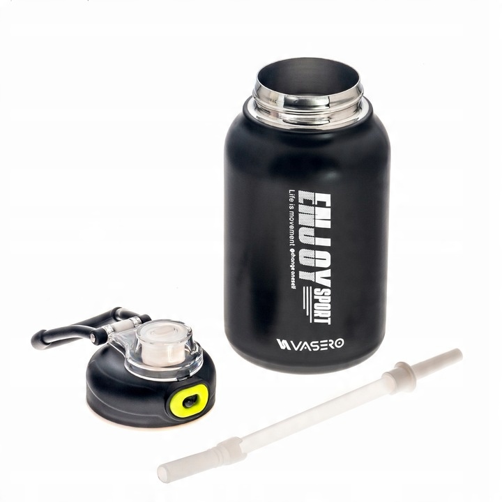 KUBEK TERMICZNY BIDON TERMOS PRÓŻNIOWY 800ml blokada uchwyt ustnik + SŁOMKA