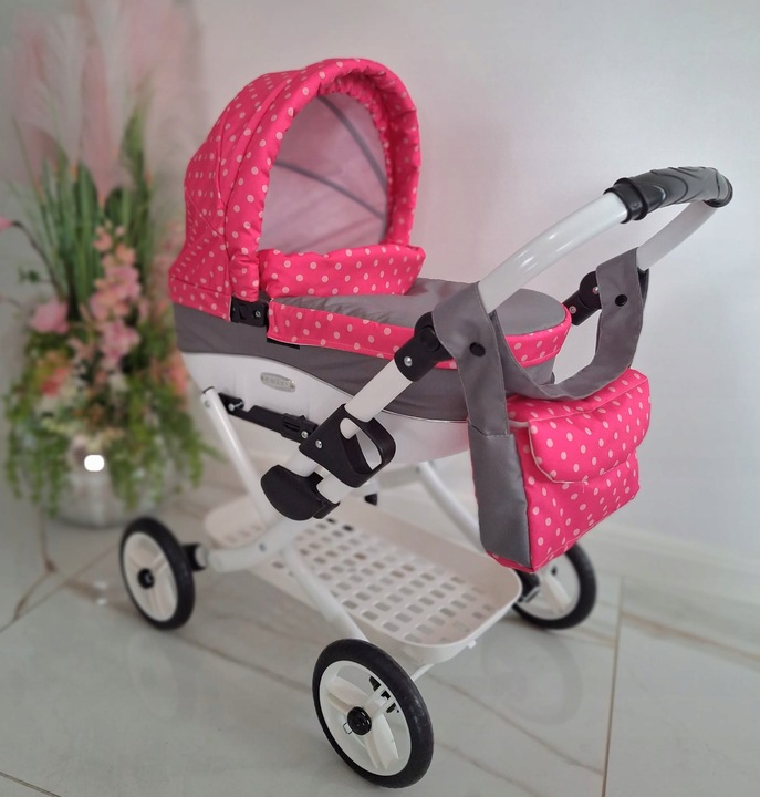 Solidny Wózek dla lalki, lalkowy głęboki Adbor LILY lc-08 +Torebka + Koszyk