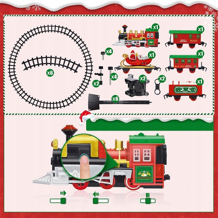 Pociąg świąteczny oświetlenie dźwięk KOLEJKA tory Lokomotywa + 4 wagony