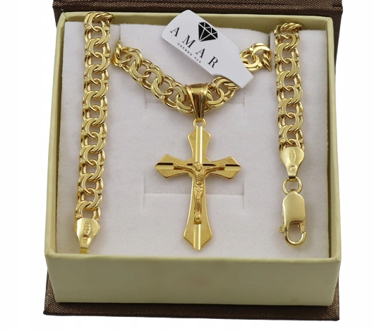 ZŁOTY PEŁNY ŁAŃCUSZEK MĘSKI GARIBALDI Z KRZYŻYKIEM PR 925 585 GRAWER GRATIS