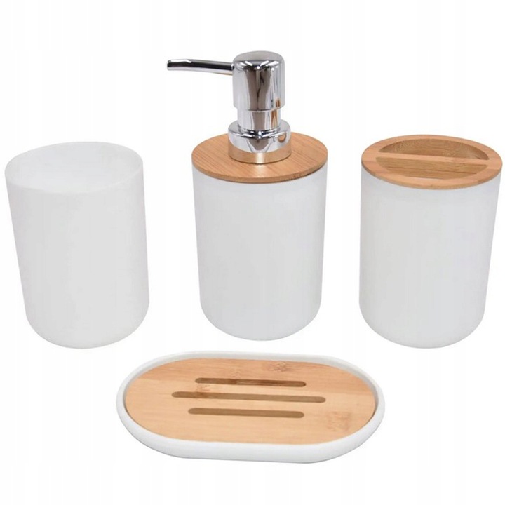 ZESTAW ŁAZIENKOWY 6 ELEMENTÓW AKCESORIA DO WC KOSZ DOZOWNIK BIAŁY KOMPLET