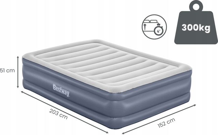Dmuchany dla 2 osób dwuosobowy wysoki 200x150 wbudowaną pompką elektryczną
