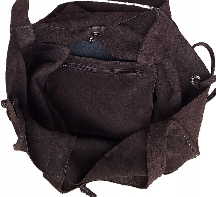 Torebka CZEKOLADOWA zamszowa shopper Vera Pelle SKÓRA ZAMSZ NATURALNY