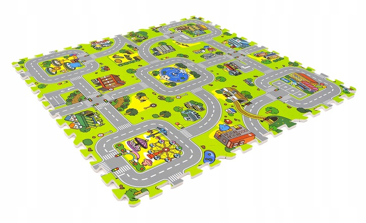 GRUBE PUZZLE PIANKOWE DUŻA MATA PODŁOGOWA EDUKACYJNA 90x90 ULICE MIASTO