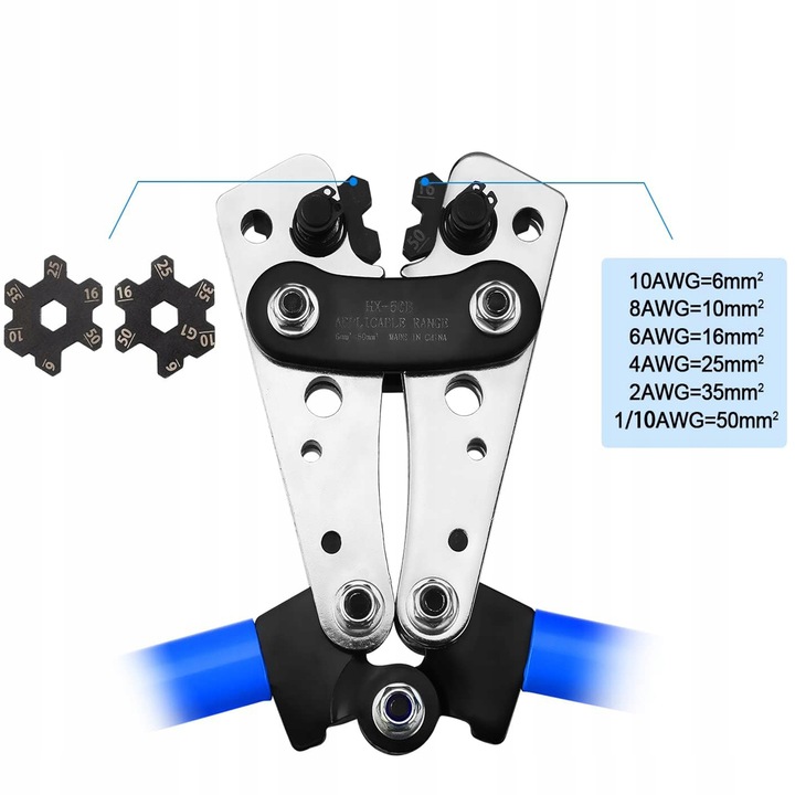 ZACISKARKA HEX PRASKA KOŃCÓWEK KABLI TULEJEK PRZEWODÓW 6-50 MM2