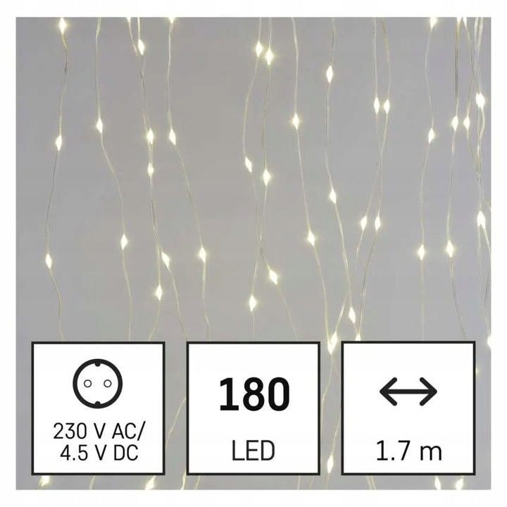 Kurtyna świetlna IP44 180 LED 1,7x1,5m - 8 programów - ciepła biel D3EW02 E