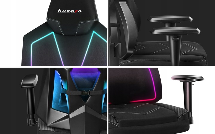 STYLOWY Fotel Gamingowy HUZARO Combat 6.2 Black z Oświetleniem RGB LED