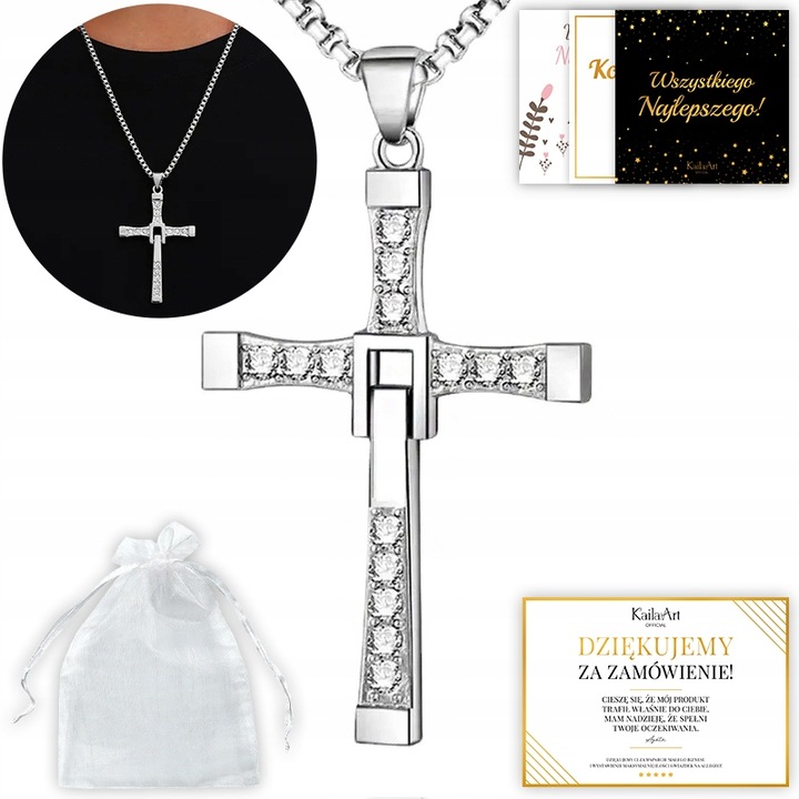 NASZYJNIK VIN DIESEL Z KRZYŻEM KRZYŻ SREBRNY DOMINIC TORETTO FAST N7