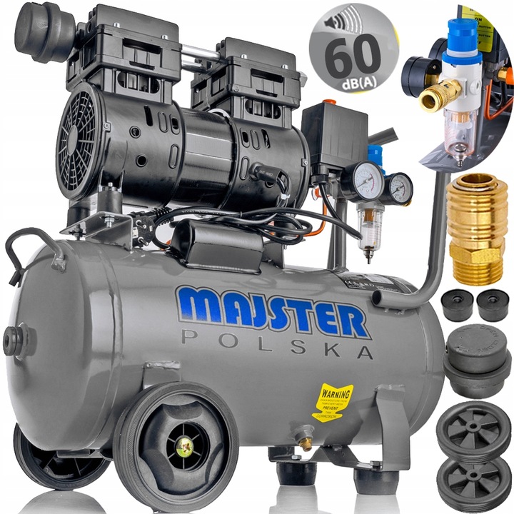 KOMPRESOR BEZOLEJOWY SPRĘŻARKA SEPARATOR 24L CICHY 60dB Majster Polska 0063