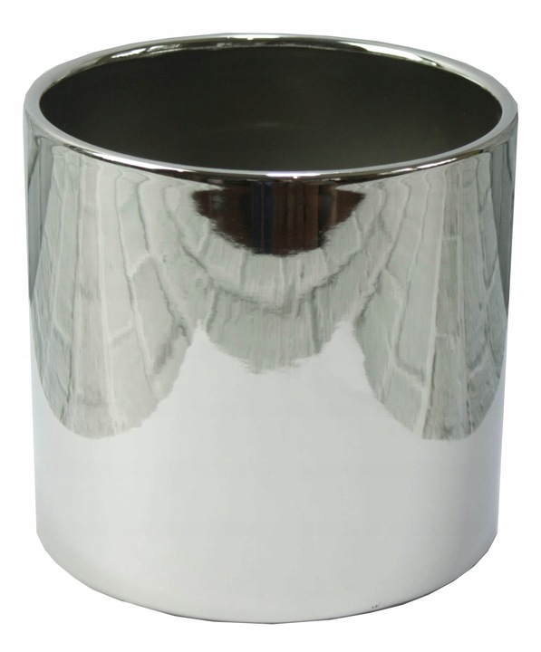 Doniczka Osłonka Ceramiczna Walec Srebrny Do Kwiatów i Kompozycji 15 cm