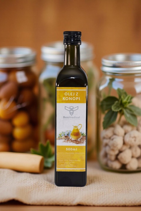Olej Konopny Tłoczony Na Zimno Świeży Niefiltrowany 500 ml z Konopii Konopi