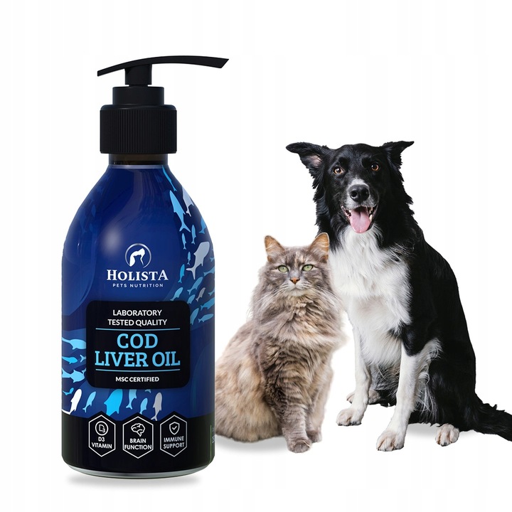 HOLISTA COD LIVER OIL TRAN z DORSZA OLEJ dla Psa KOTA WITAMINY A D3 250ML