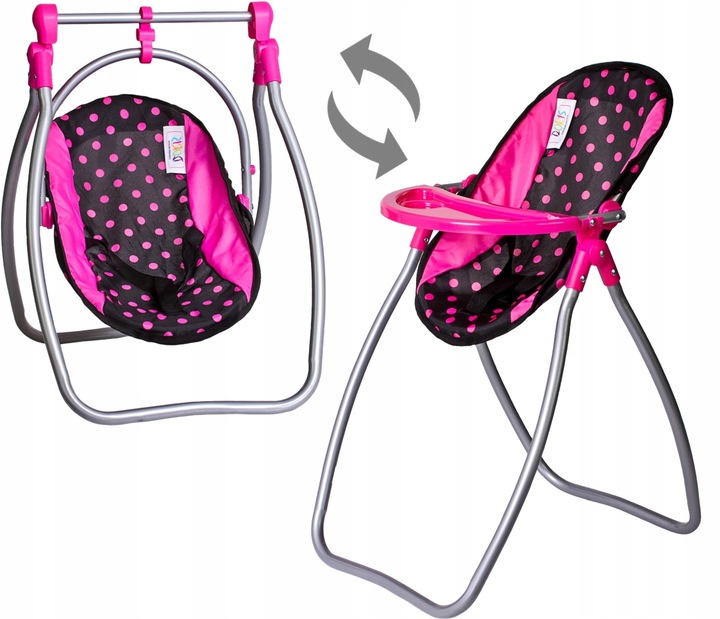 DUŻE KRZESEŁKO DO KARMIENIA lalek BUJAK HUŚTAWKA zestaw dla lalek 3w1