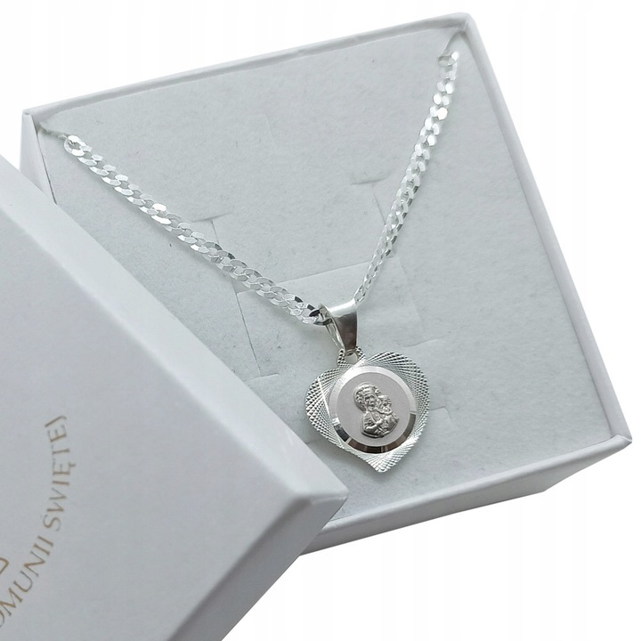 SREBRNY ZESTAW KOMUNIJNY ŁAŃCUSZEK 45CM I MEDALIK