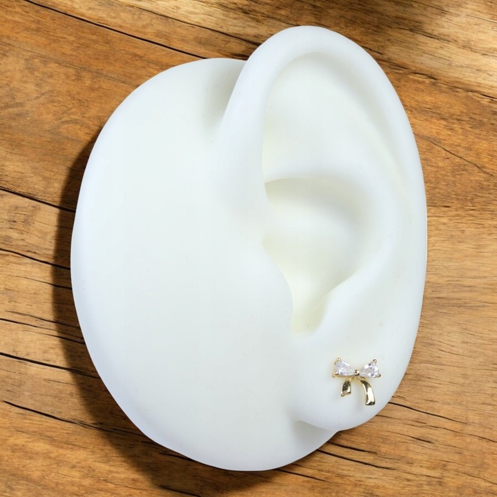 KOLCZYKI SREBRNE 925 Pozłacane z cyrkoniami KOKARDKI KOKARDY Wkrętki Prezen