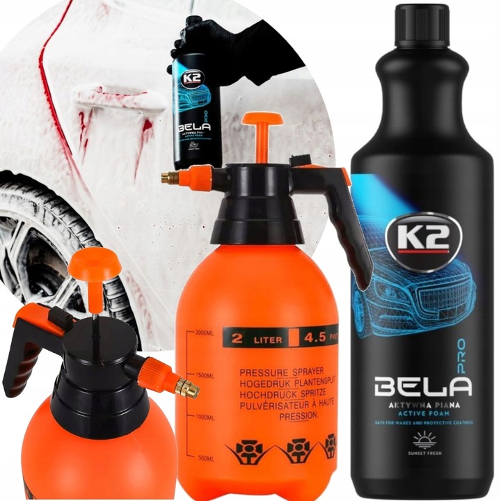K2 BELLA PRO AKTYWNA PIANA 1L +PIANOWNICA RĘCZNA 2L DO MYCIA SAMOCHODU AUTA