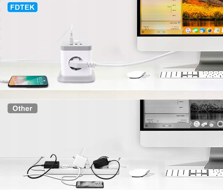 LISTWA ANTYPRZEPIĘCIOWA KOSTKA OCHRONNA 7w1 !! 4 GNIAZDKA + 3 USB JAKOŚĆ !!