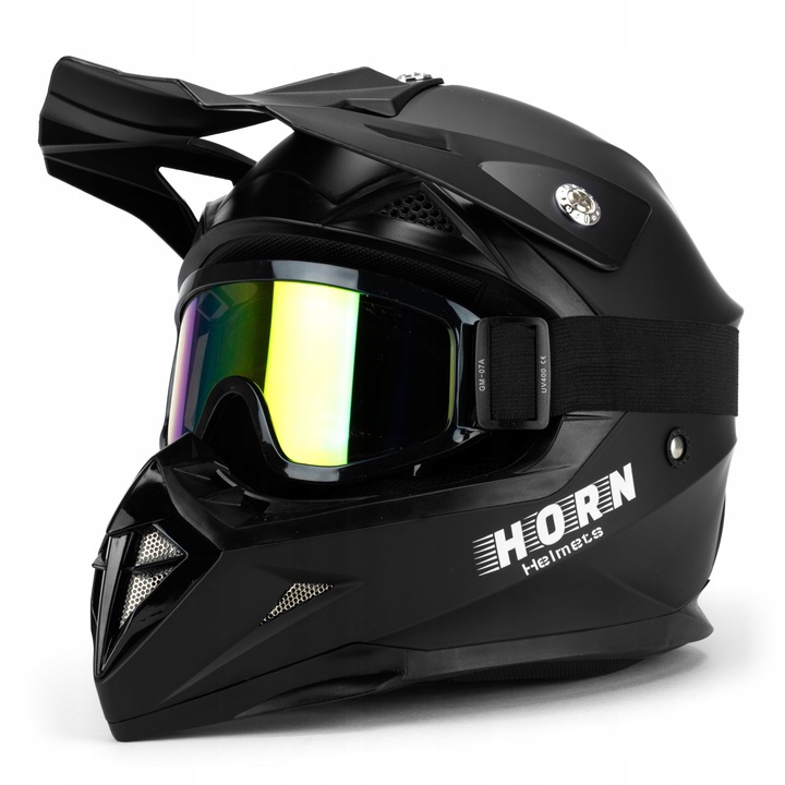 KASK MOTOCYKLOWY CROSS HORN ENDURO QUAD POD INTERKOM+ GOGLE KOMINIARKA XS