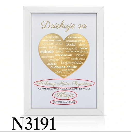 Podziękowania KOMUNIA Św DLA CHRZESTNYCH RAMKA 3D DZIADKÓW PREZENT obraz