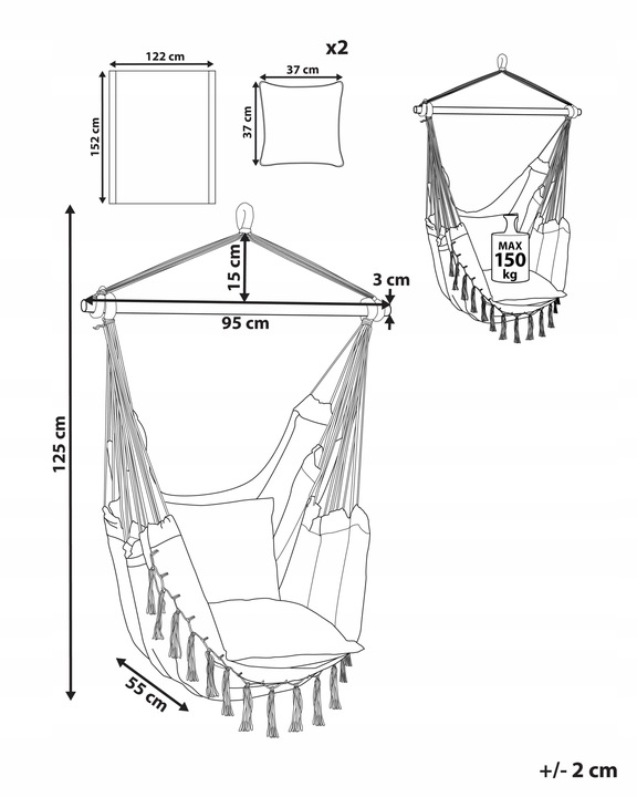 Fotel wiszący hamak boho huśtawka beżowy