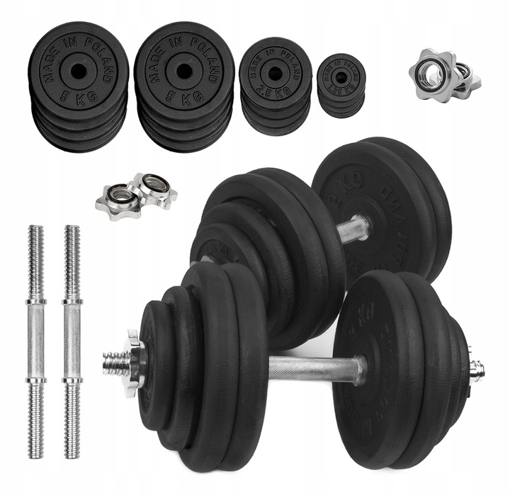 HANTLE ŻELIWNE regulowane 2x30kg gryfy talerze zestaw do treningu 60kg