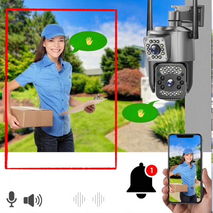 PODWÓJNA KAMERA WIFI IP ZEWNĘTRZNA OBROTOWA 2K ŚLEDZENIE 4MPX DOŚWIETLENIE