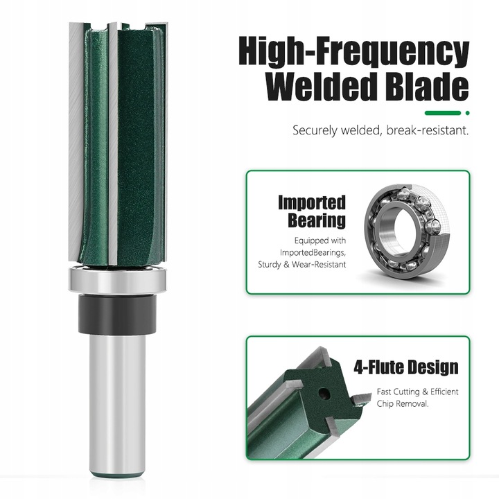 Frez prosty do drewna 4P | trzpień 8 mm | fi 16 x 50 | VHM | z łożyskiem