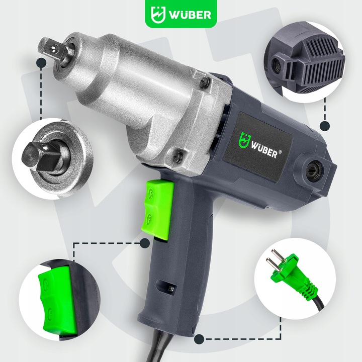 KLUCZ UDAROWY DO KÓŁ ELEKTRYCZNY 2200W 800Nm 1/2" MOCNY Z ZESTAWEM NASADEK