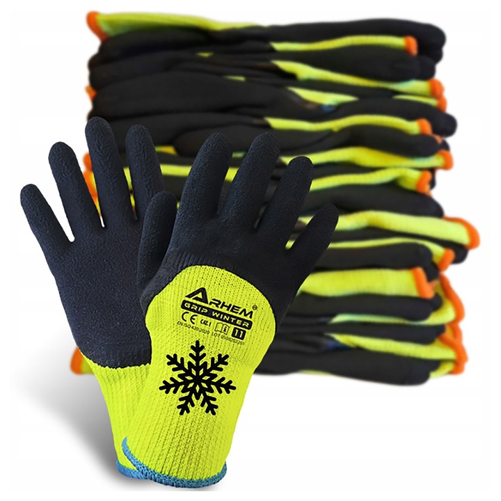 12 PAR Rękawice Robocze Ocieplane Ochronne BHP Grube Zimowe Latex Ciepłe 10