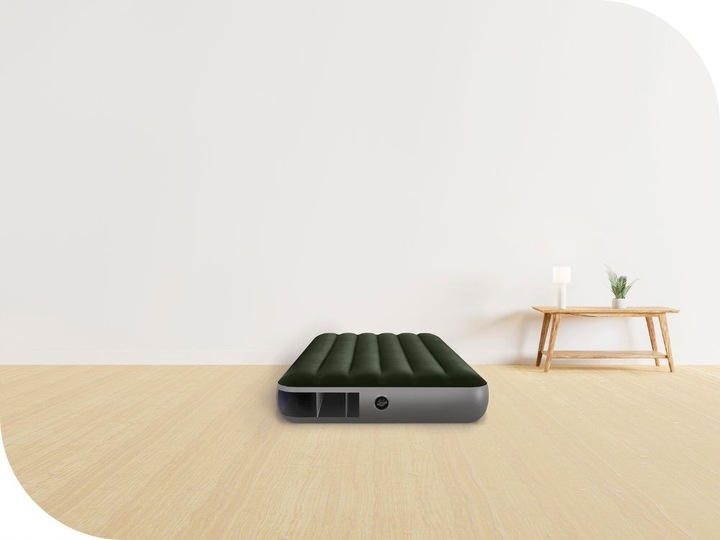 Materac Dmuchany Welurowy Łóżko z Pompką na Baterie Jednoosobowy Intex