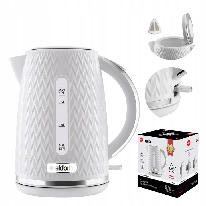 CZAJNIK ELEKTRYCZNY BEZPRZEWODOWY ELDOM 1,7L 2000W BIAŁY