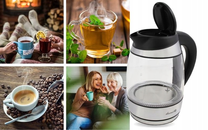 Czajnik elektryczny z regulacją temp. szklany podświetlenie LED 1,8l 2200 W