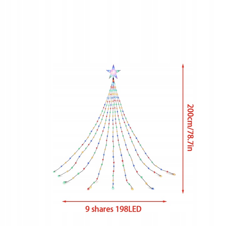 DEKORACJE BOŻONARODZENIOWE, LAMPKI BOŻONARODZENIOWE, 9 PASM, Z 198 LED