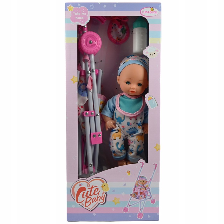 LALKA BOBAS JAK ŻYWY NOWORODEK NIEMOWLAK ZESTAW Z WÓZKIEM SPACEROWYM