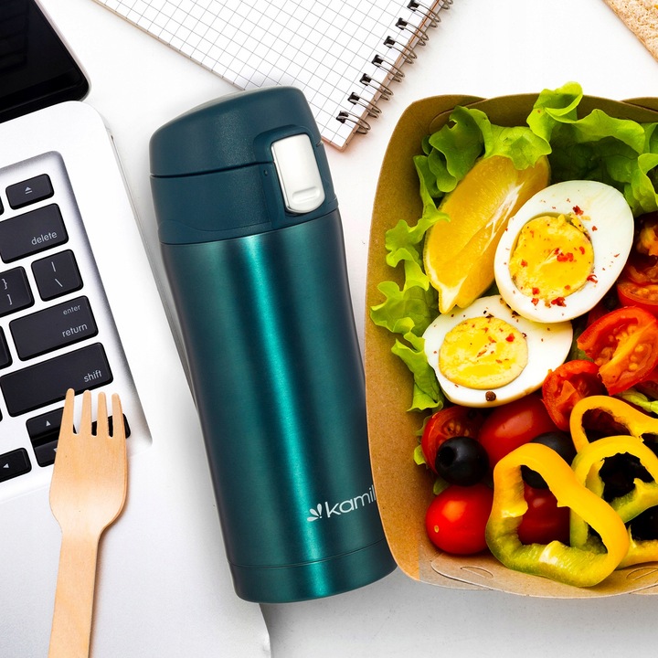 KUBEK TERMICZNY TERMOS STALOWY 100% SZCZELNY pojemny bidon KAMILLE 320 ml