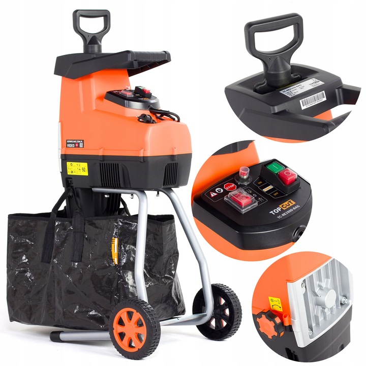 ROZDRABNIACZ ELEKTRYCZNY FREZOWY DO GAŁĘZI 2800W RĘBAK DO DREWNA POJEMNIK